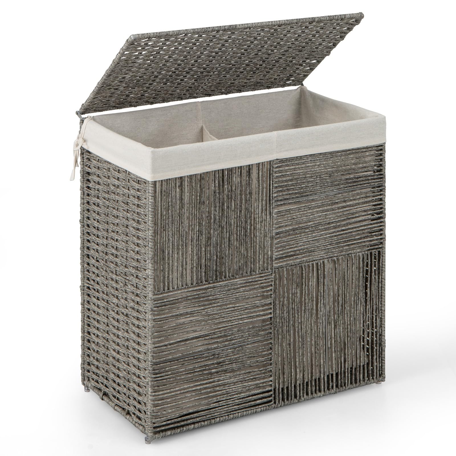 LIFEZEAL Handgeflochtener Rattan Wäschekorb, 110L Wäschesammler mit Deckel, Aufbewahrungskorb mit herausnehmbarem Wäschesack, Faltbarer Wäschetonne für Waschküche, Laundry, Badezimmer