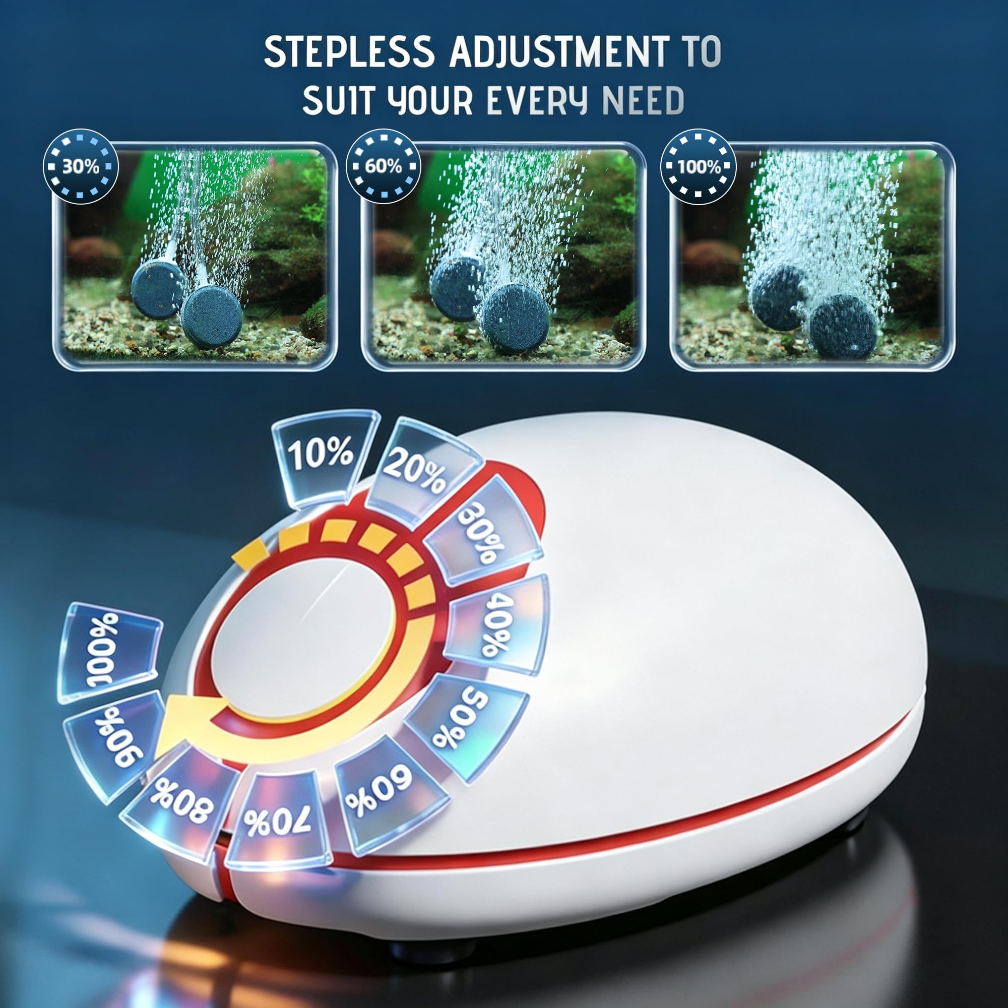 AQUASMITH Bomba de Aire Ultra silenciosa de 1 W, aireador de Acuario de Flujo de Aire Ajustable, un Solo Agujero Adecuado para peceras de 20 a 40 GPH