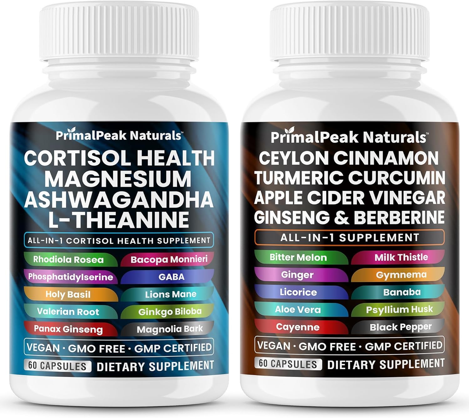 Cortisol Supplements for Women and Men with Magnesium, Ashwagandha, Rhodiola Rosea, L-Theanine & Ceylon Cinnamon Apple Cider Vinegar Turmeric Curcumin Panax Ginseng Berberine Vegan Capsules