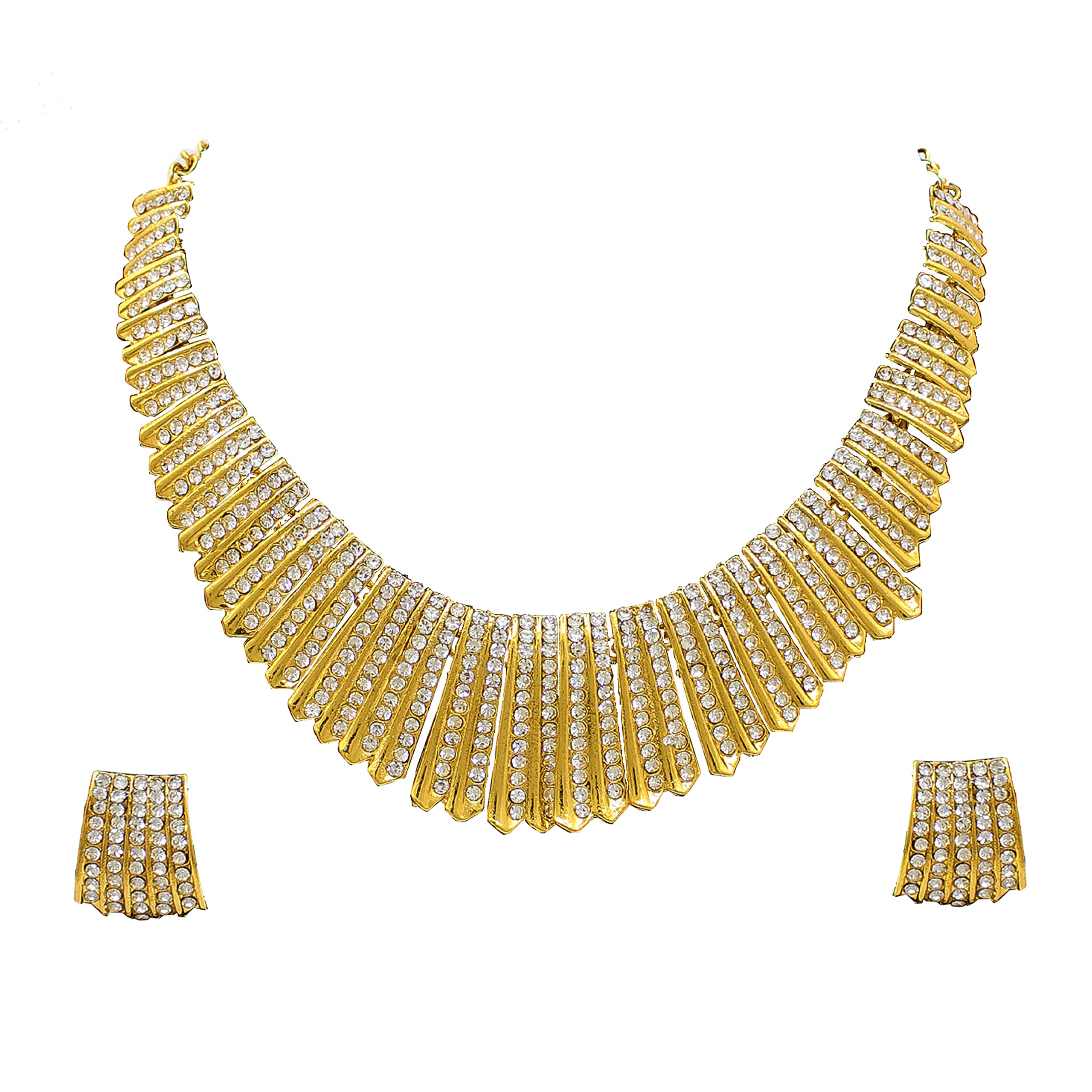 SAIYONISimple Design Silver Plated Austrian Diamond Choker With Earring Jewellery Set For Women