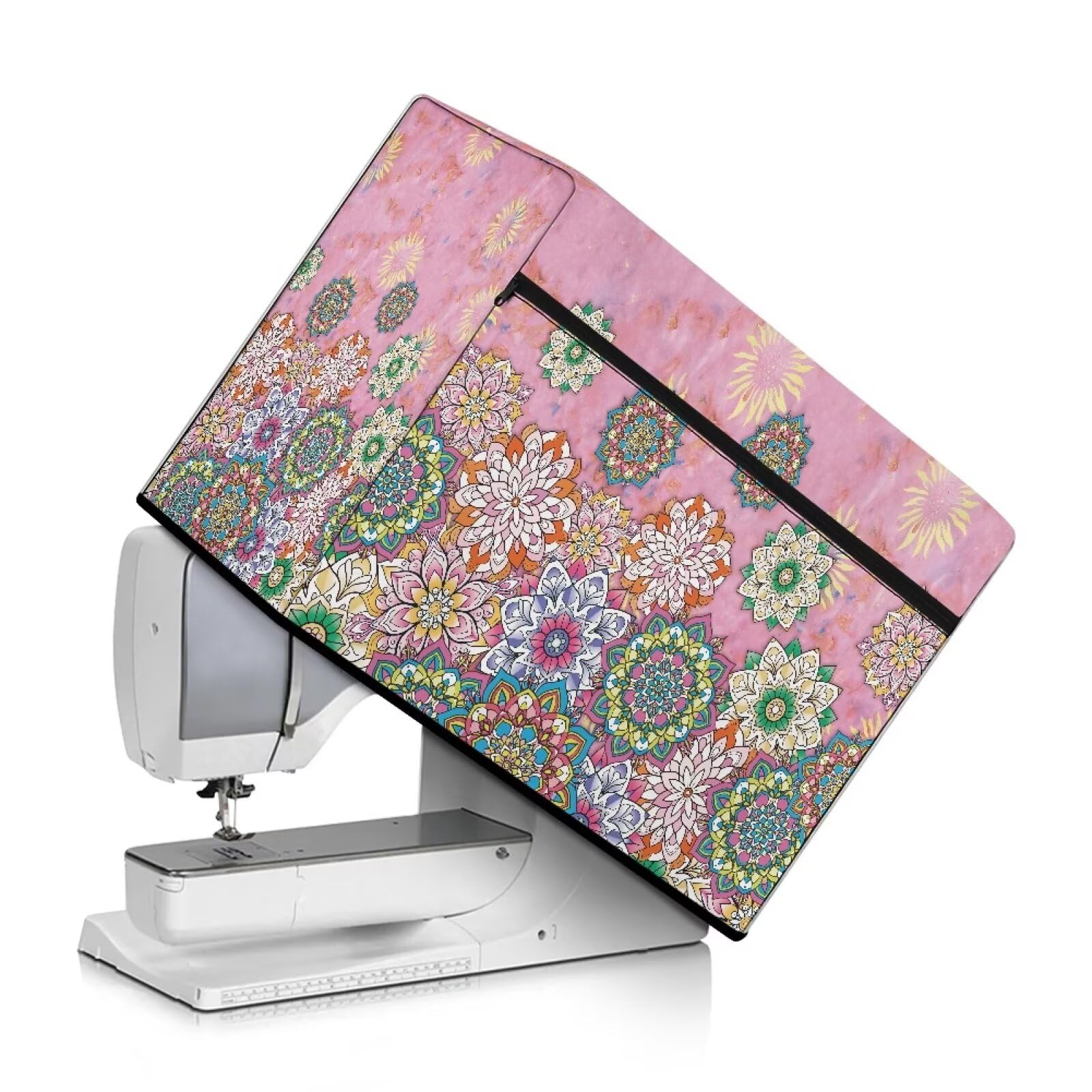 Kathyboom Women's Bohemian Flower Sewing Machine Cover With Convenient Pockets For Most Standard Sewing Machines And Accessories Machine Washable Home Decor