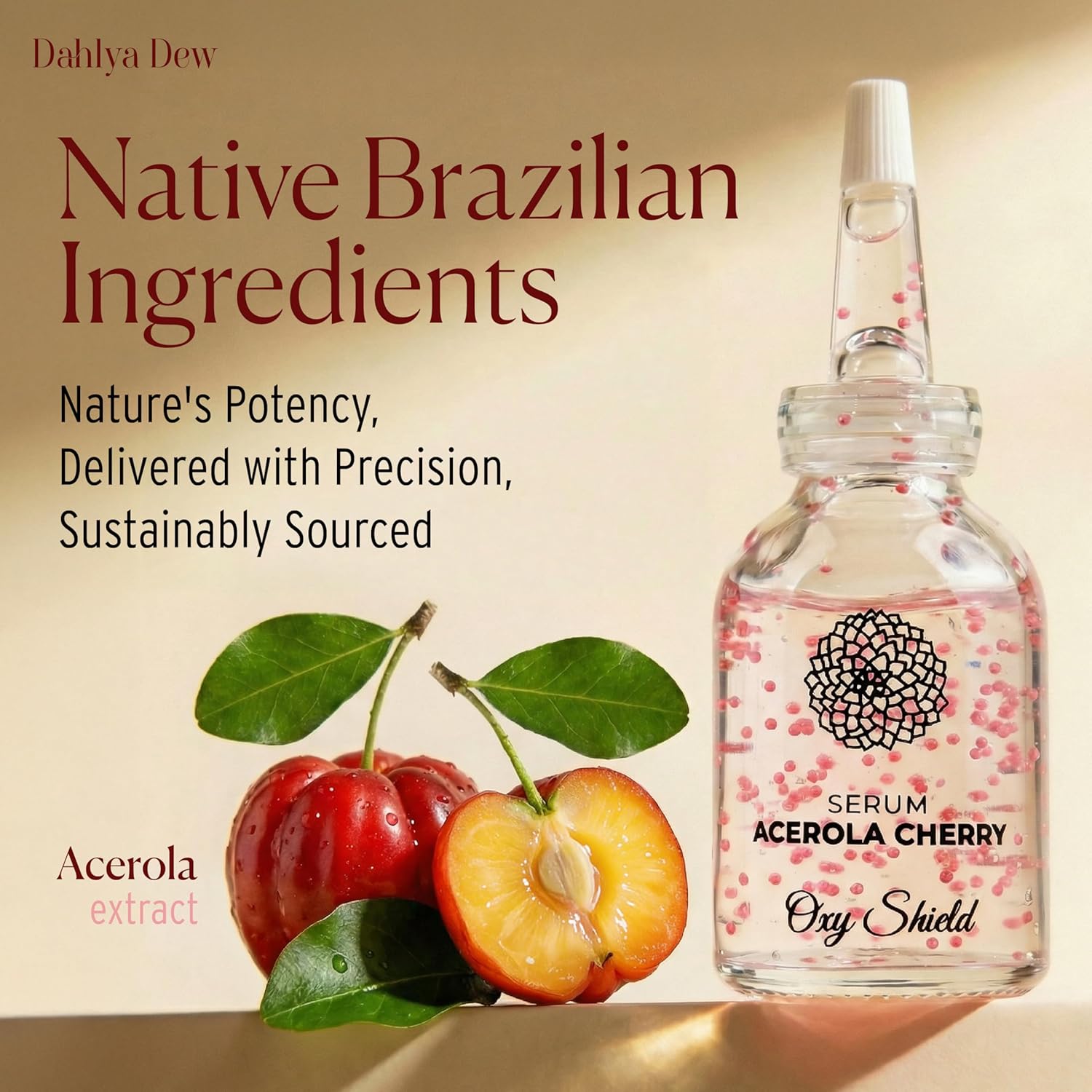 Dahlya Dew Acerola Oxy Shield Face Serum | Natural Vitamin C Brightening | Brazilian Skincare | Brightens & Evens Skin Tone | Hydrates & Anti-Aging | Firms & Renews Skin | 30ml | Made in Brazil