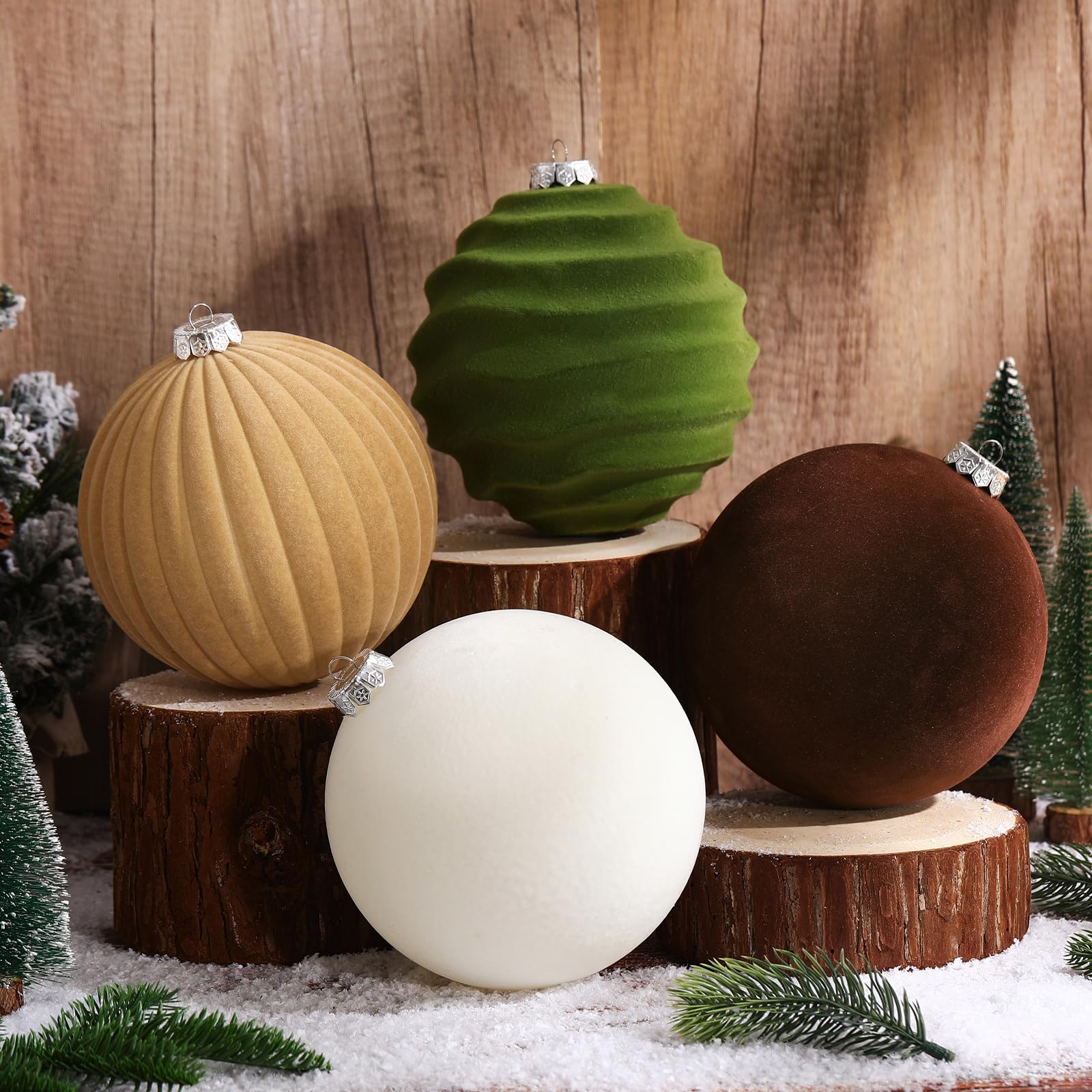 Syhood 4 bolas de Navidad de terciopelo neutro de 6 pulgadas, grandes esferas de adorno de terciopelo, decoraciones de árbol de Navidad, adornos flocados colgantes para árbol de Navidad, guirnalda del