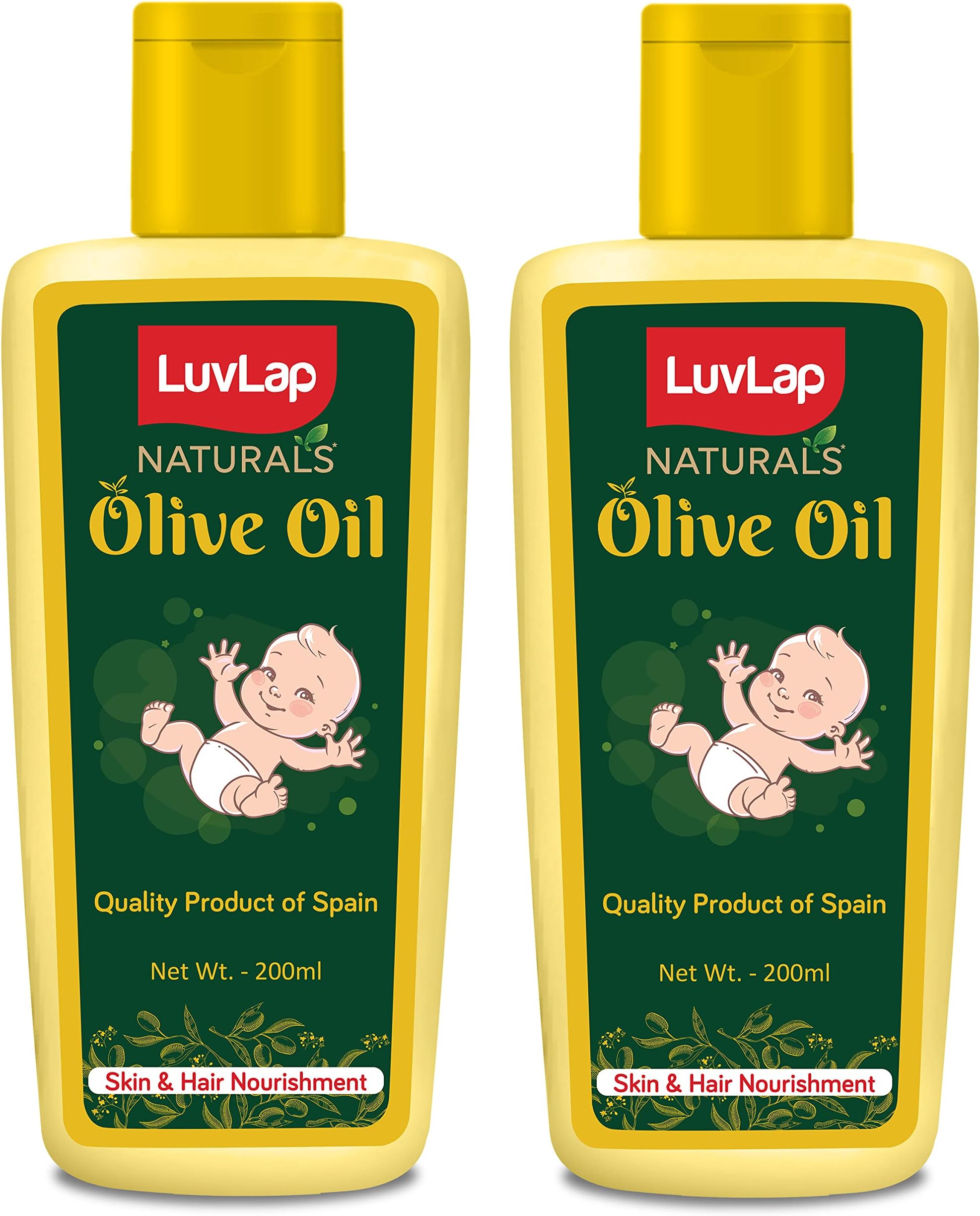LuvLap Naturals Baby Body Massage Olive Oil, Spanish Premium Olive Oil, Enhances Bone & Muscle Strength (200 ml)(Pack of 2)