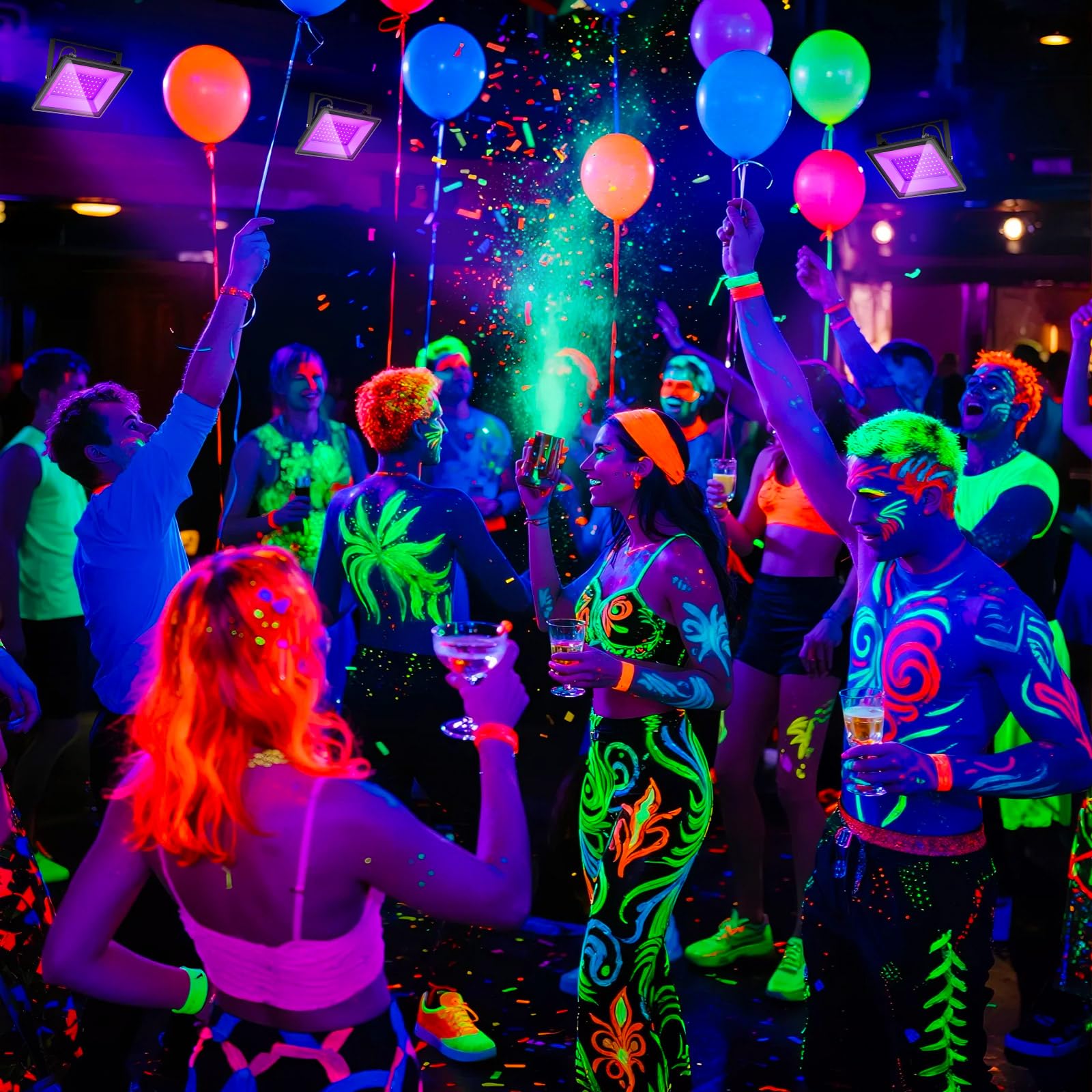 Glostars 1er-Pack UV Schwarzlicht Strahler, 385–400 nm. Professionell, wasserdicht IP66, sicher. Innen/Außen-Flutlicht für Partys, Bars, Diskos, Schwarzlicht-Events.