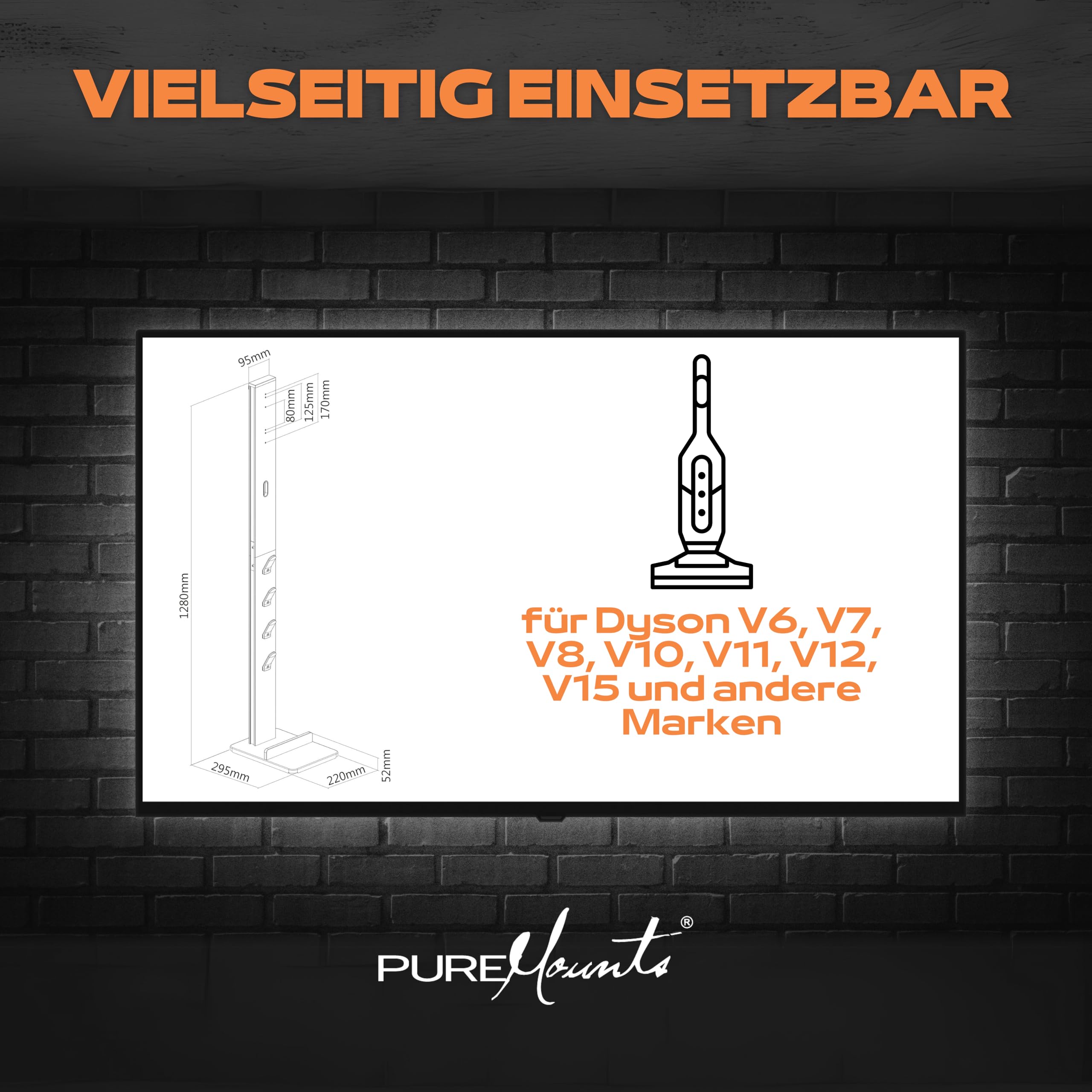 PureMounts Staubsaugerständer Standfuß für Dyson V6–V15 & Gen5, schwarz