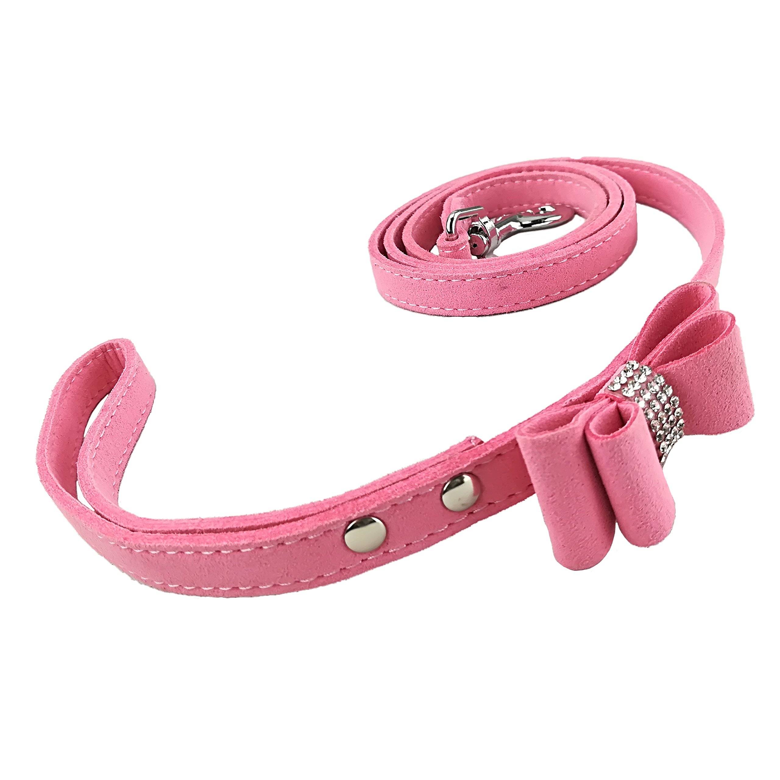 Newtensina Fashion Dog Lead Bling Leash with Bow Tie Cute Puppy Lead for Dogs - Pink - S