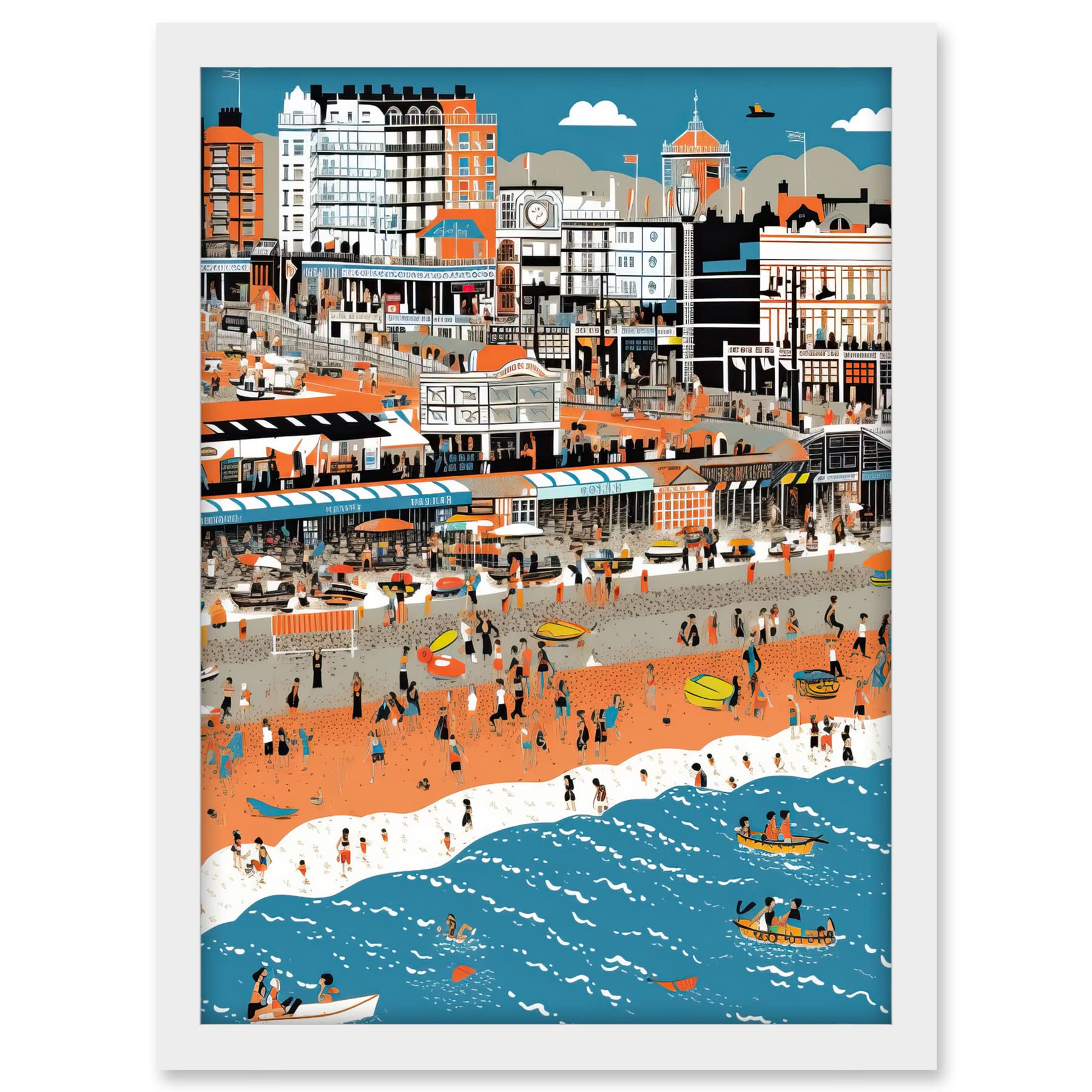 Artery8 Brighton Beach and Palace Pier Modern Abstract Artwork Framed A3 Wall Art Print