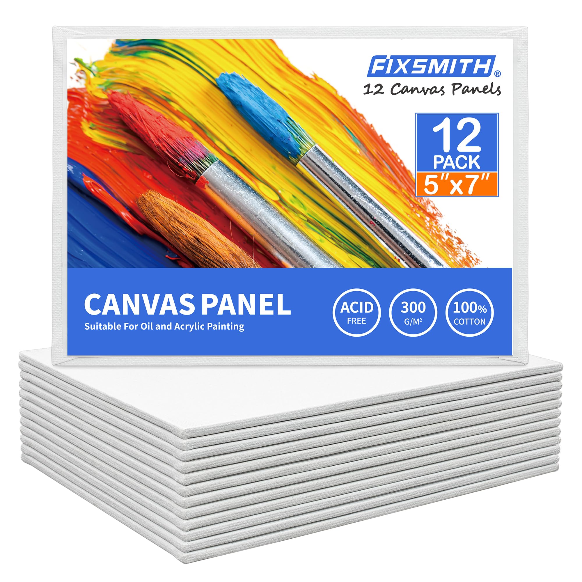 FIXSMITH 5x7 Canvas Boards for Painting 12 Pack Canvases