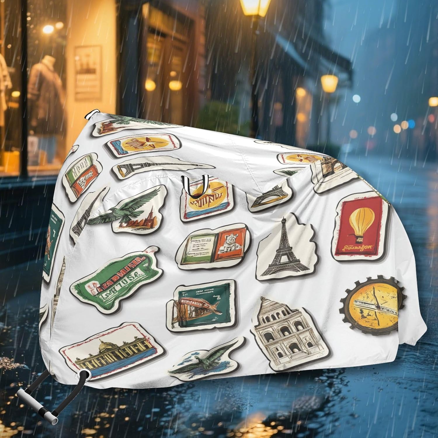 ALAZA Travel Famouse Scenery Stickers Bike Cover Waterproof Outdoor Ebike Bicycle Covers Tarp Protection for 1/2 Bikes, Sun UV Dust Wind Proof