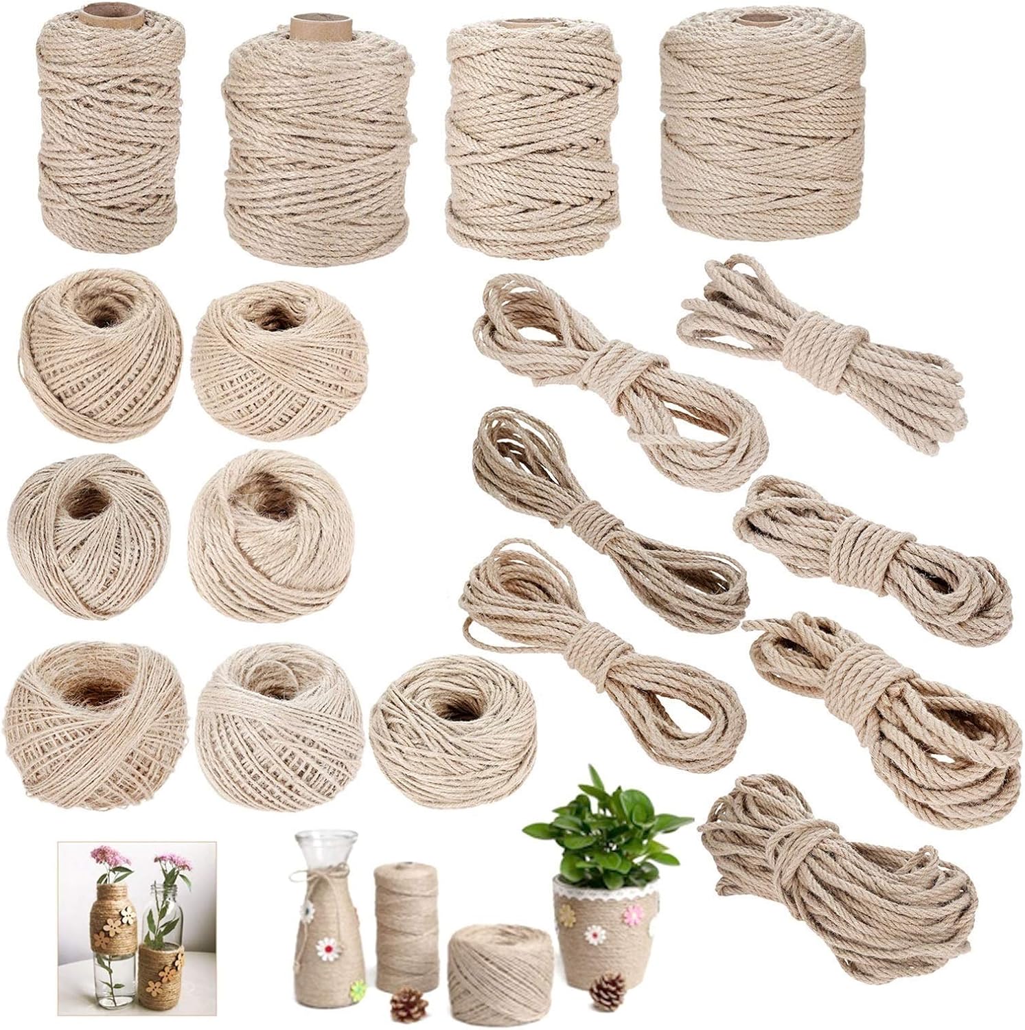 Lueao Cqinju-Jute Twine Natural Jute Fabric Twine Rolls Hemp Cord Macrame String, DIY Handmade Decor 1mm-12mm Diameter 10m-200m Length, Durable Packing String (Color : 3mm 200M)