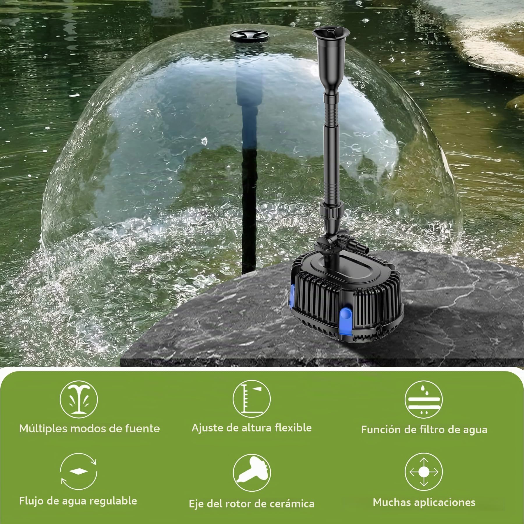 Forever Speed Bomba de Agua 1500L/H para Fuentes Exteriores, estanques y Jardines Bomba Sumergible silenciosa Ideal para cascadas, Juegos acuáticos y circulación de Agua 25W