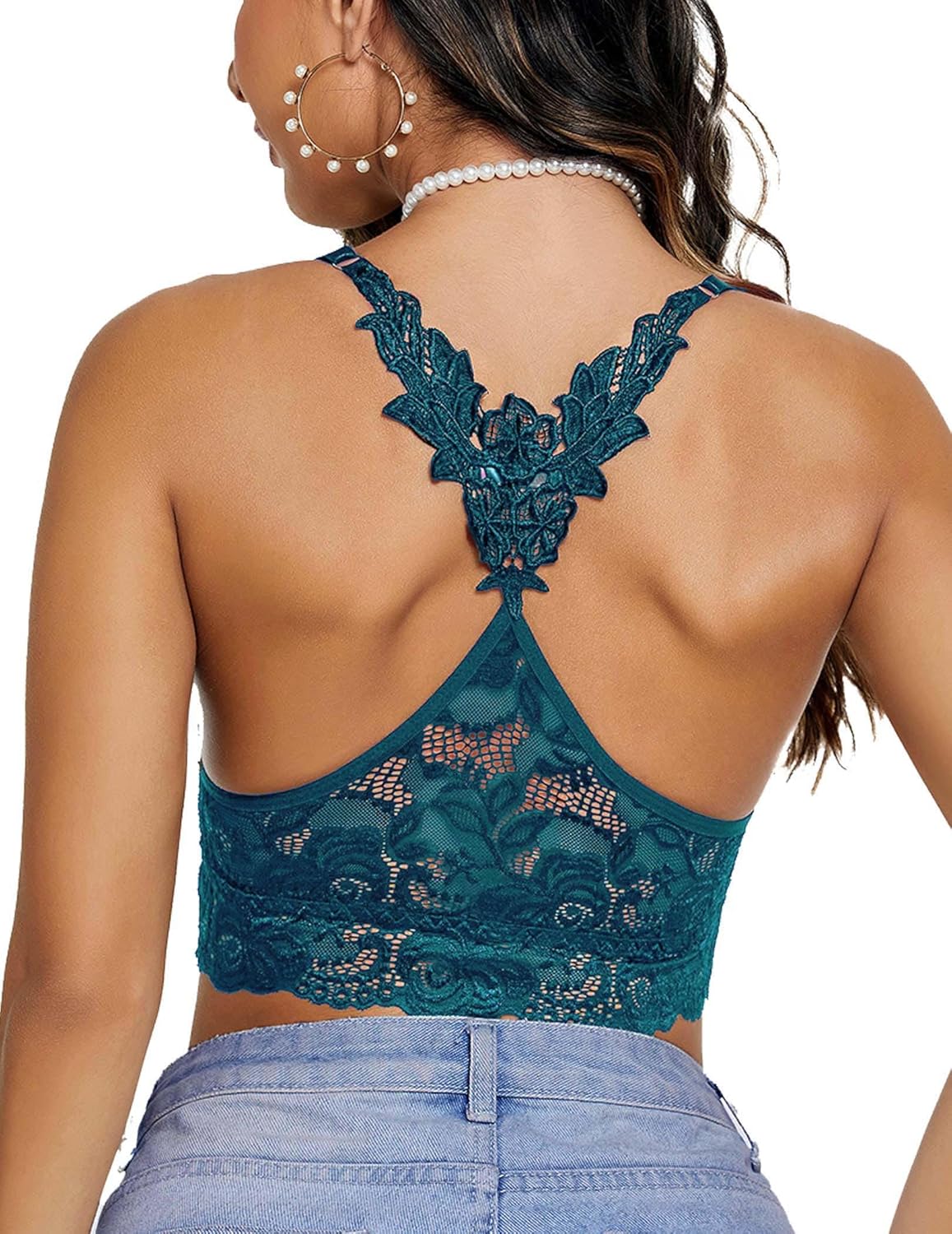 Avidlove Lace Bralettes for Women Padded Bralette Camisole Racerback Crop Top Floral Lace Bralettes V Neck - Image 3