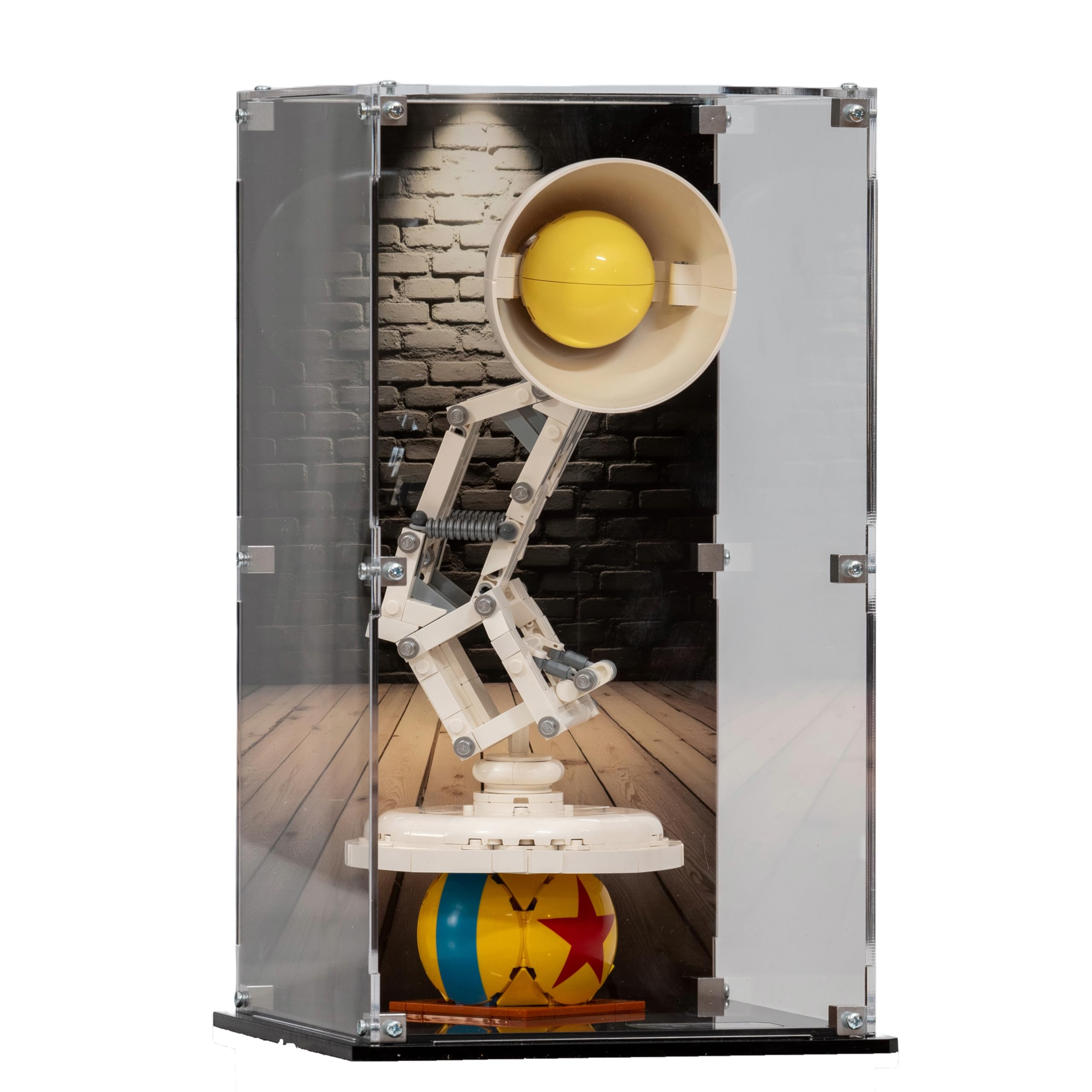 Acrylic Display Case compatible with LEGO® Ideas Disney Pixar Luxo Jr. (21357) (Printed Back Panel)