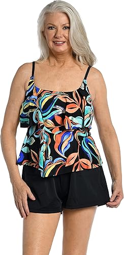 Maxine of Hollywood Traje de baño tankini con volantes de 2 niveles para mujer