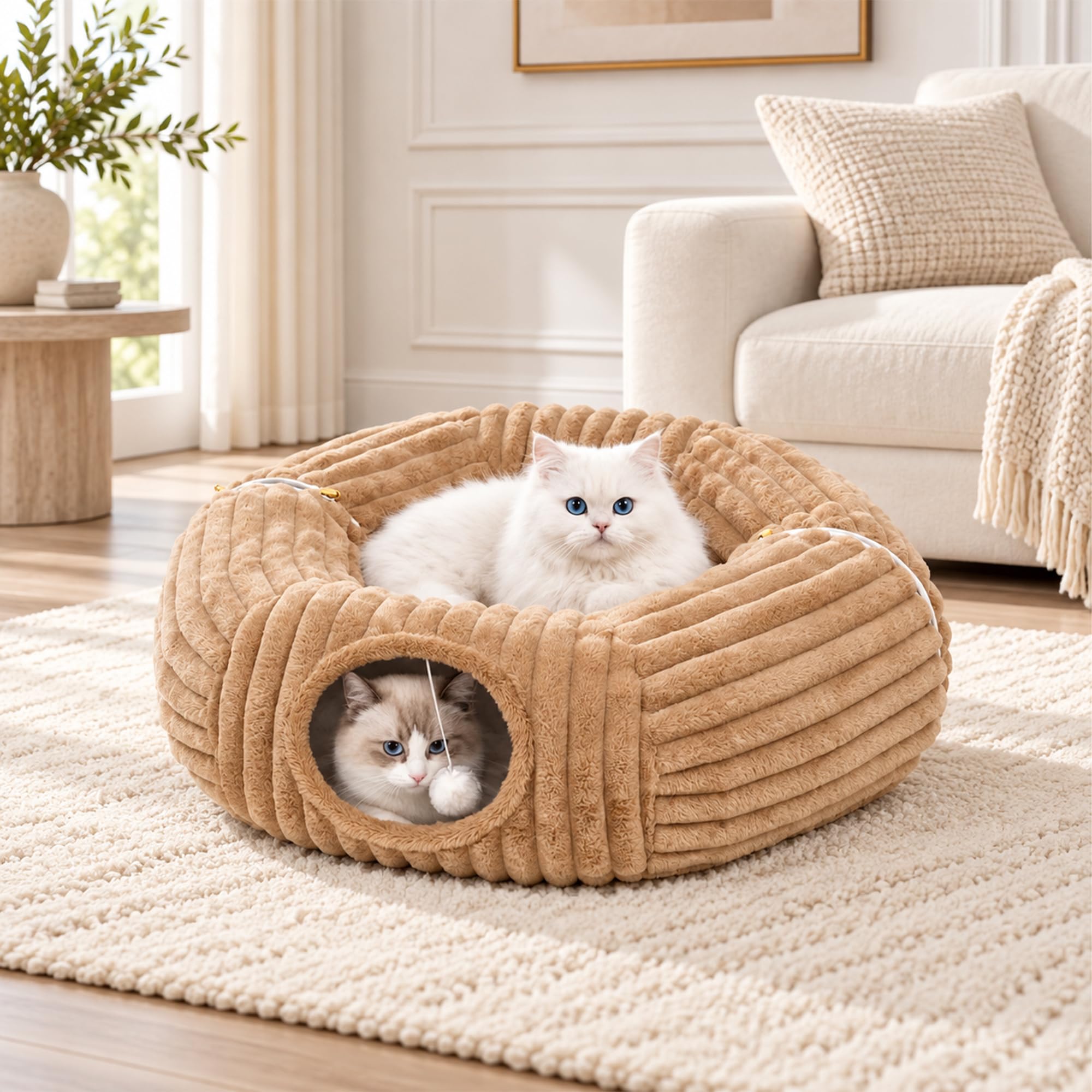 Dogpals Cat Tunnel Bed Cave 35" Lx11.8 Wx11.8 H for Indoor Cats(Khaki)