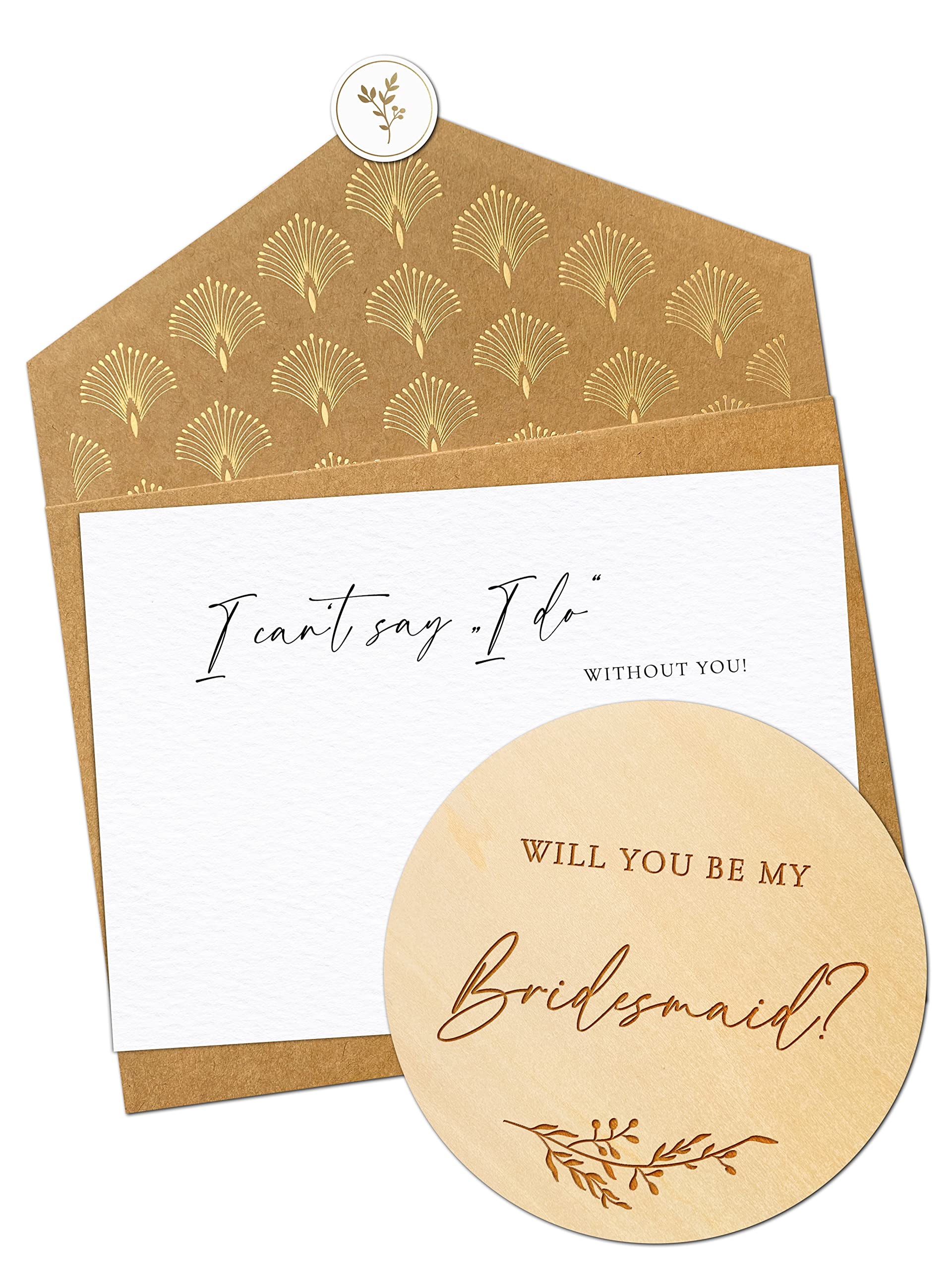 Jolicoon Will you be my bridesmaid wooden card with flip envelope and seal sticker - Bridesmaid proposal card