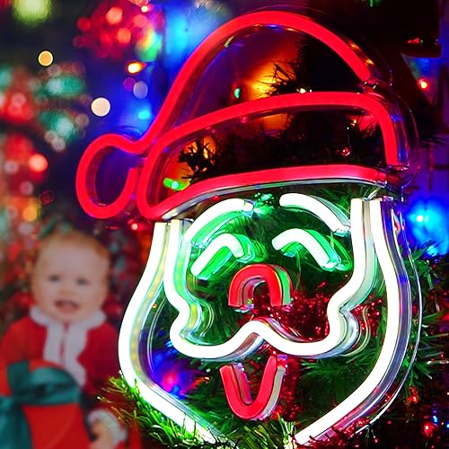 Miniatura 5 de Letreros de neón de Papá Noel de Navidad, luces LED de acrílico con interruptor, decoración de pared alimentada por USB, para dormitorio, bares,