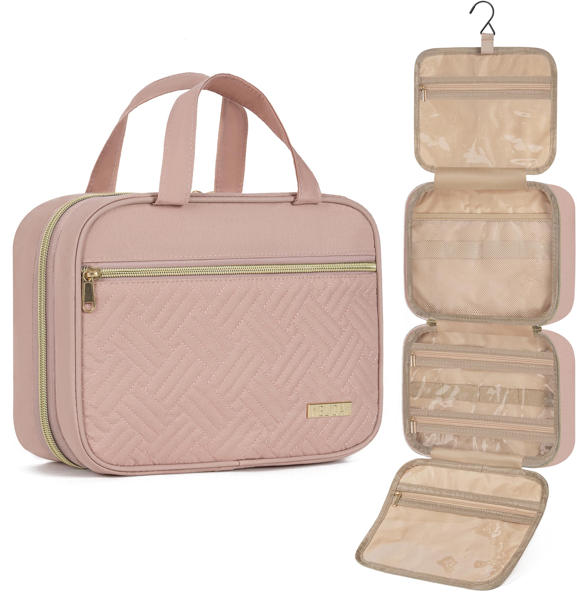 WELIDAY Travel Toiletry Bag for Women & Men Water Resistant Makeup Bag with Hanging Hook Portable Travel Organizer for Travel Accessories,