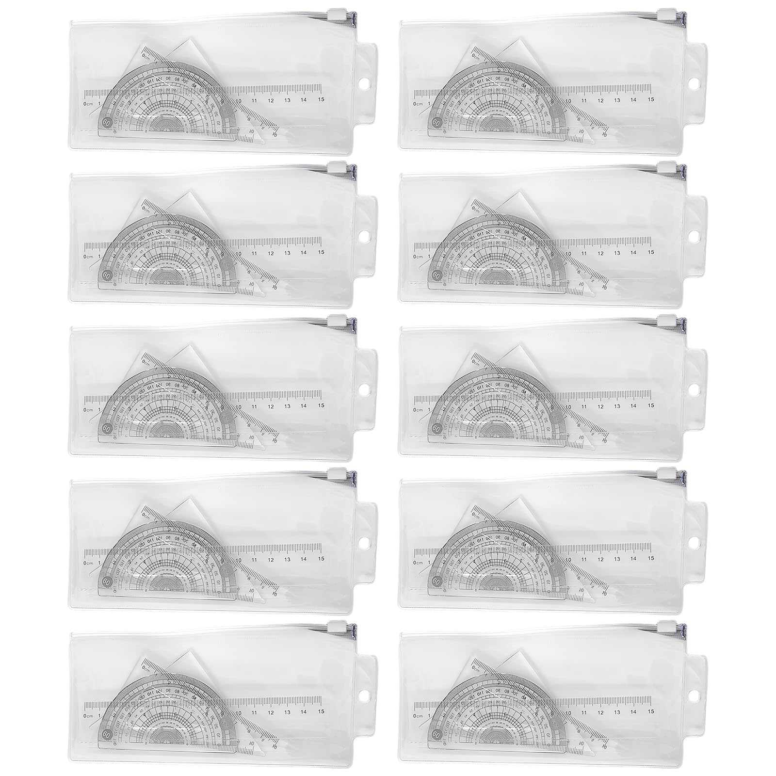 10 Stk Linealset, vielseitiges Zeichenset mit transparenten Dreieckslinealen, Winkelmessern und Linealen, für exaktes Messen beim Zeichnen, ideal für Atelier, Schule und Haushalt