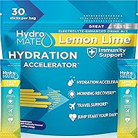 HydroMATE Lemon Lime Electrolyte Powder Packets - Low Sugar Hydration, Essential Minerals, 30 Count Travel Packs