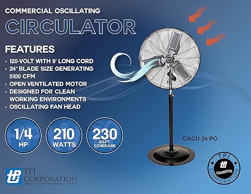 Miniatura 6 de TPI Corporation CACU-24-P - Soporte para circulador comercial y pedestal, 24" de diámetro, 120 voltios