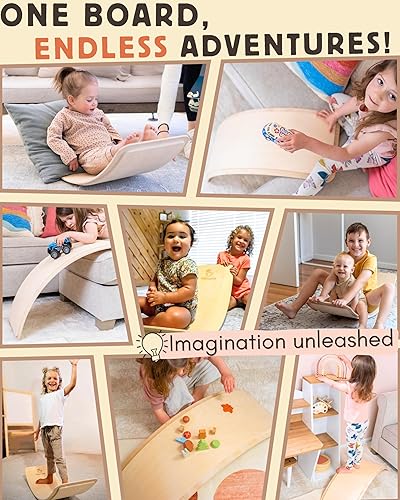 Miniatura 4 de Tabla de equilibrio de madera  Tabla de balanceo segura para los dedos de 37 pulgadas para niños pequeños, tabla de equilibrio de madera para niños