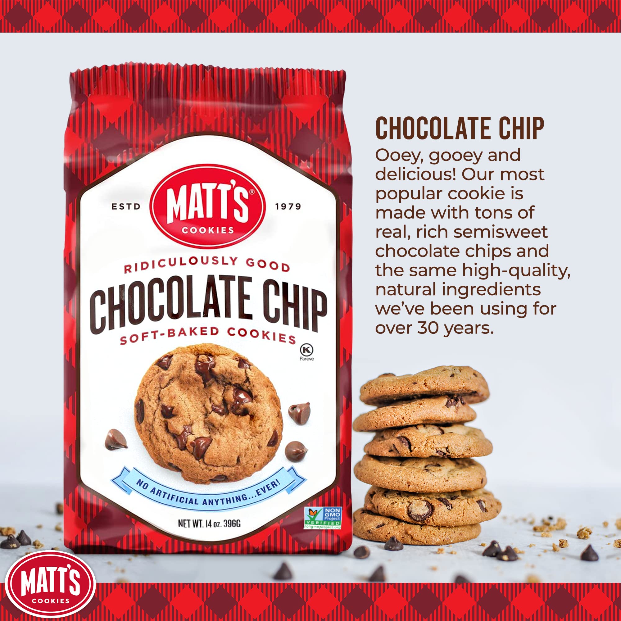Matt's Cookies, Biscotti al Cioccolato, Biscotti Al Forno Morbido, Non OGM, 6 x 396g