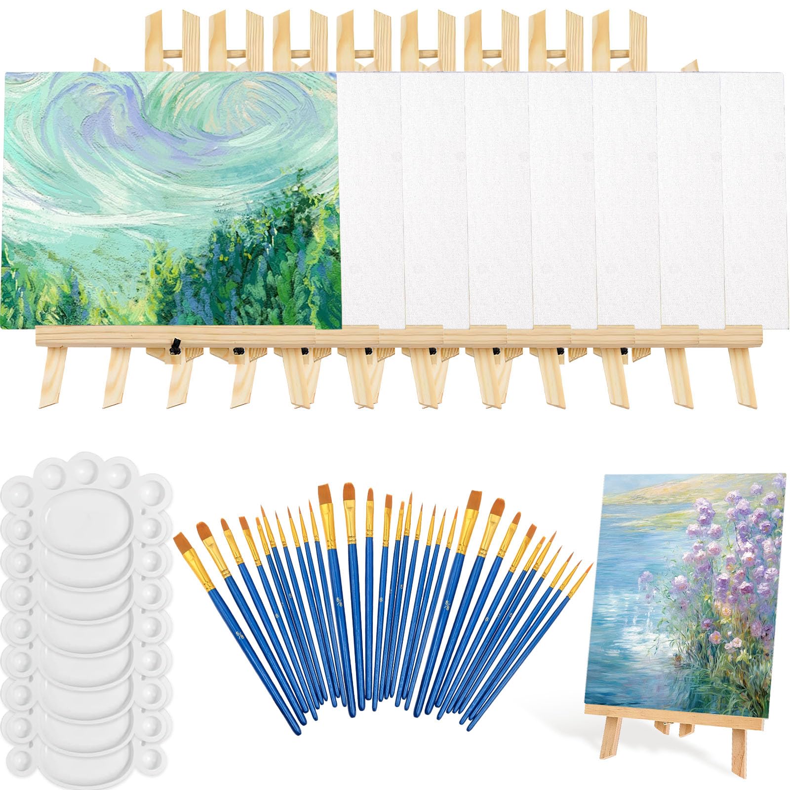 54 Pièces mini chevalets avec toile, kit de peinture