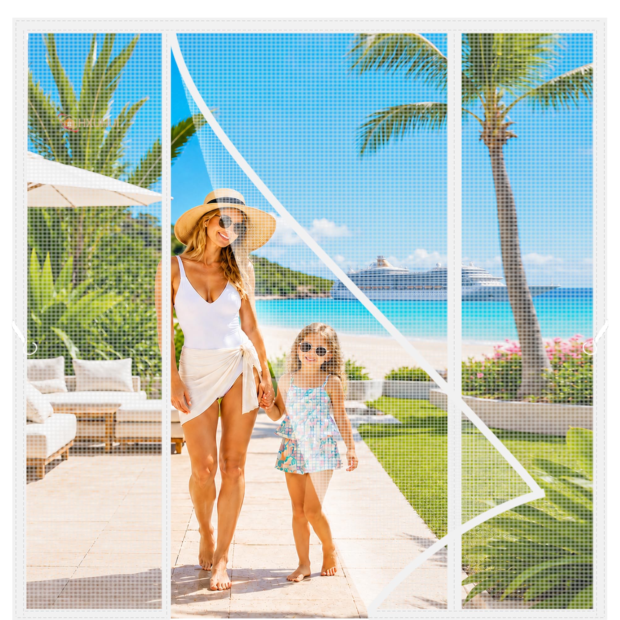 Fiberglass Magnetic Screen Door for French Doors White 215x205cm Ideal for Rental Properties as it Leaves no Marks or Holes Double Opening Maximum Convenience