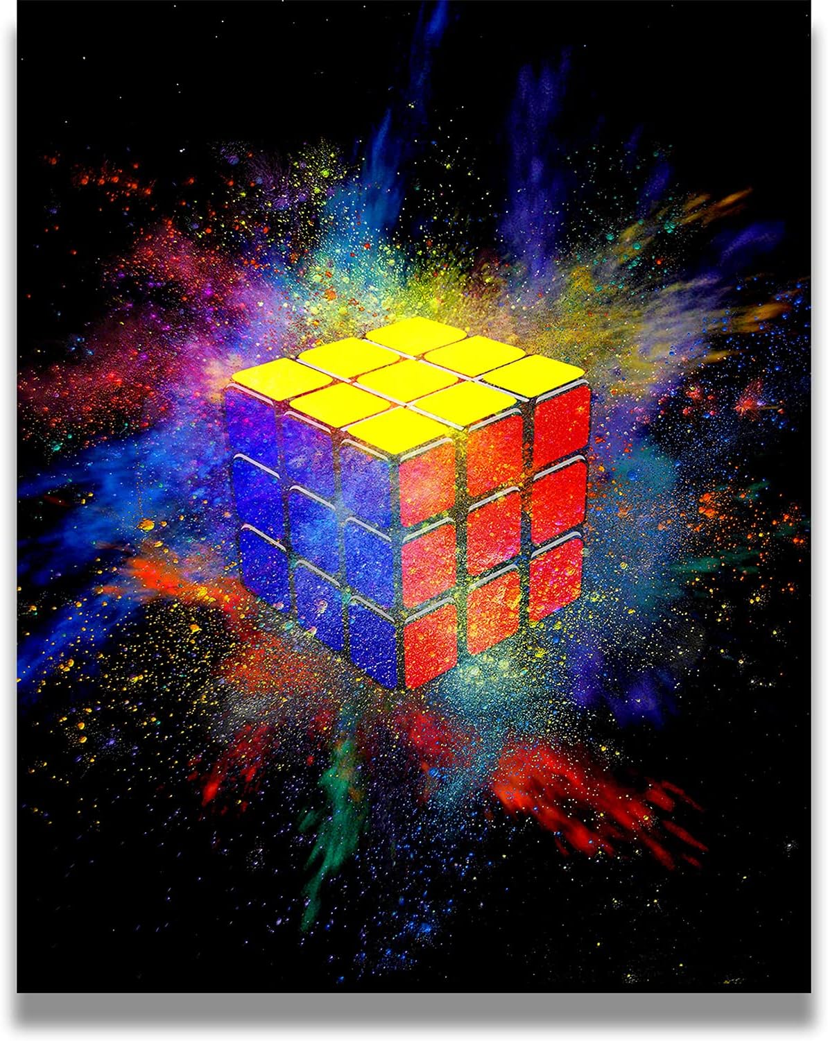 Govivo Rubik's Cube Color Burst - Wall Art Decor Print with a black background - unframed artwork printed on photograph paper