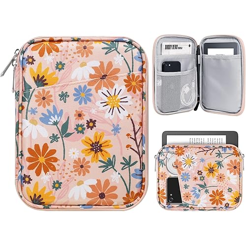 TiMOVO 6-7 Inch Tablet Sleeve for All-New Kindle Paperwhite and Kindle Colorsoft Signature Edition, Protective Sleeve Cover Case with Pocket for Kindle E-Reader/Kindle Oasis, Yellow Flower