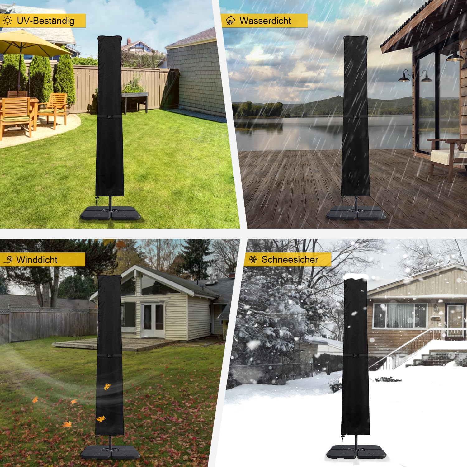 Dokon Schutzhülle für Ampelschirm mit Stab, Ampelschirmhülle für Ø 400cm / 300x300cm, Sonnenschirm Abdeckung Wasserdicht Winddicht UV-Beständig Abdeckhauben für Gartenschirm Marktschirm, 240x57/57cm