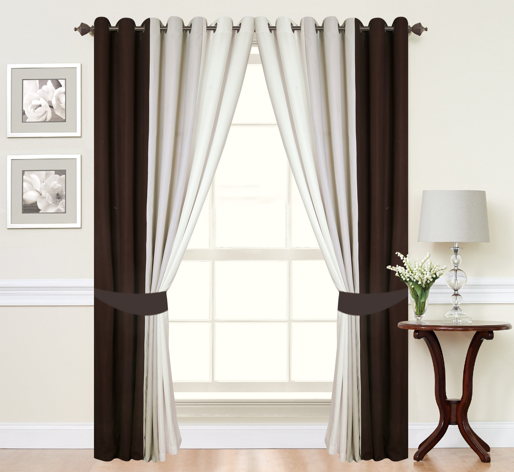 Cushionmania, Tenda con occhielli, foderata in 3 colori, 229 x 274 cm, colore: Crema/Beige/Marrone