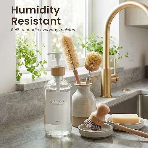 Miniatura 9 de MaisoNovo Glass Hand Soap Dispenser | Dish Soap Dispenser for Kitchen | 16.9oz Clear Bottles with White Bamboo Pump | Bathroom Lotion Dispenser