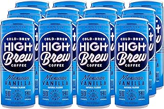 High Brew Cold Brew Coffee - Mexican Vanilla 8 Fl Oz (12 Count) Grab & Go Pre-Made Cold Brew Direct Trade Coffee Low-Acidi...