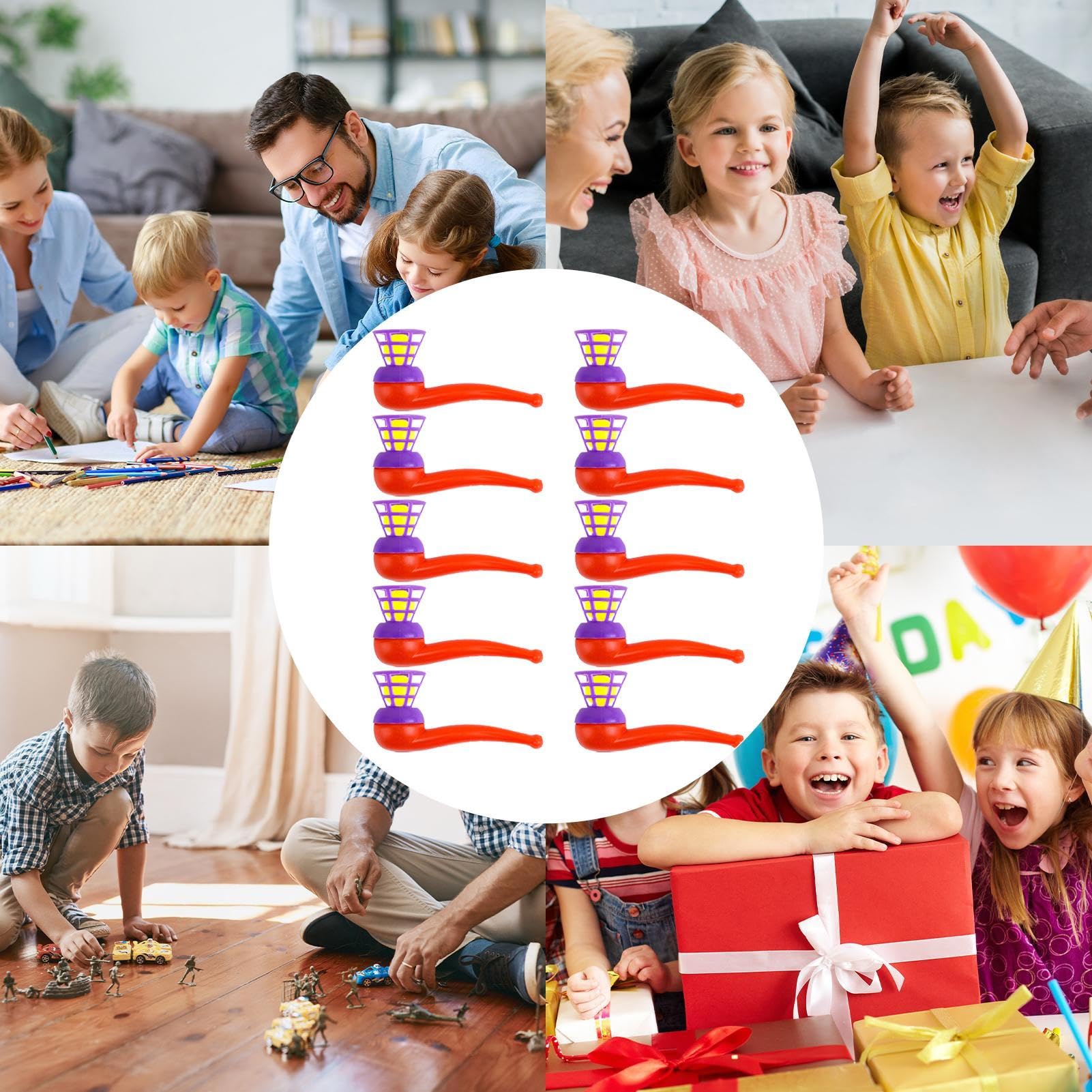 Juego De Bola Flotante Soplada | 8 Tubos Y Pelotas Para Equilibrio, Actividad Divertida En Familia