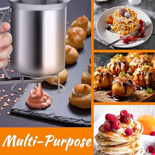 Dispensador de masa de panqueques de acero inoxidable de 33.8 fl oz, vertedor de masa de panqueques de mano con mango de boquilla para magdalenas