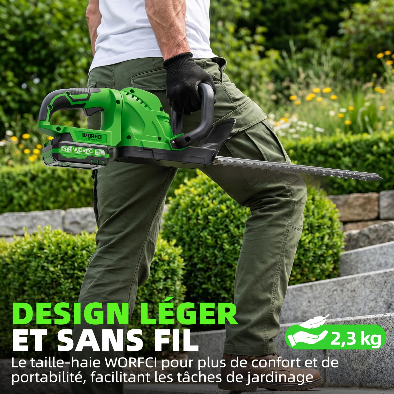 Taille-haie sans Fil de 50,8 cm (Comprend 2 Batteries et Chargeur), Taille-haie électrique à Main, poignée rotative à 180°, Taille-arbuste, léger et Compact, Vert