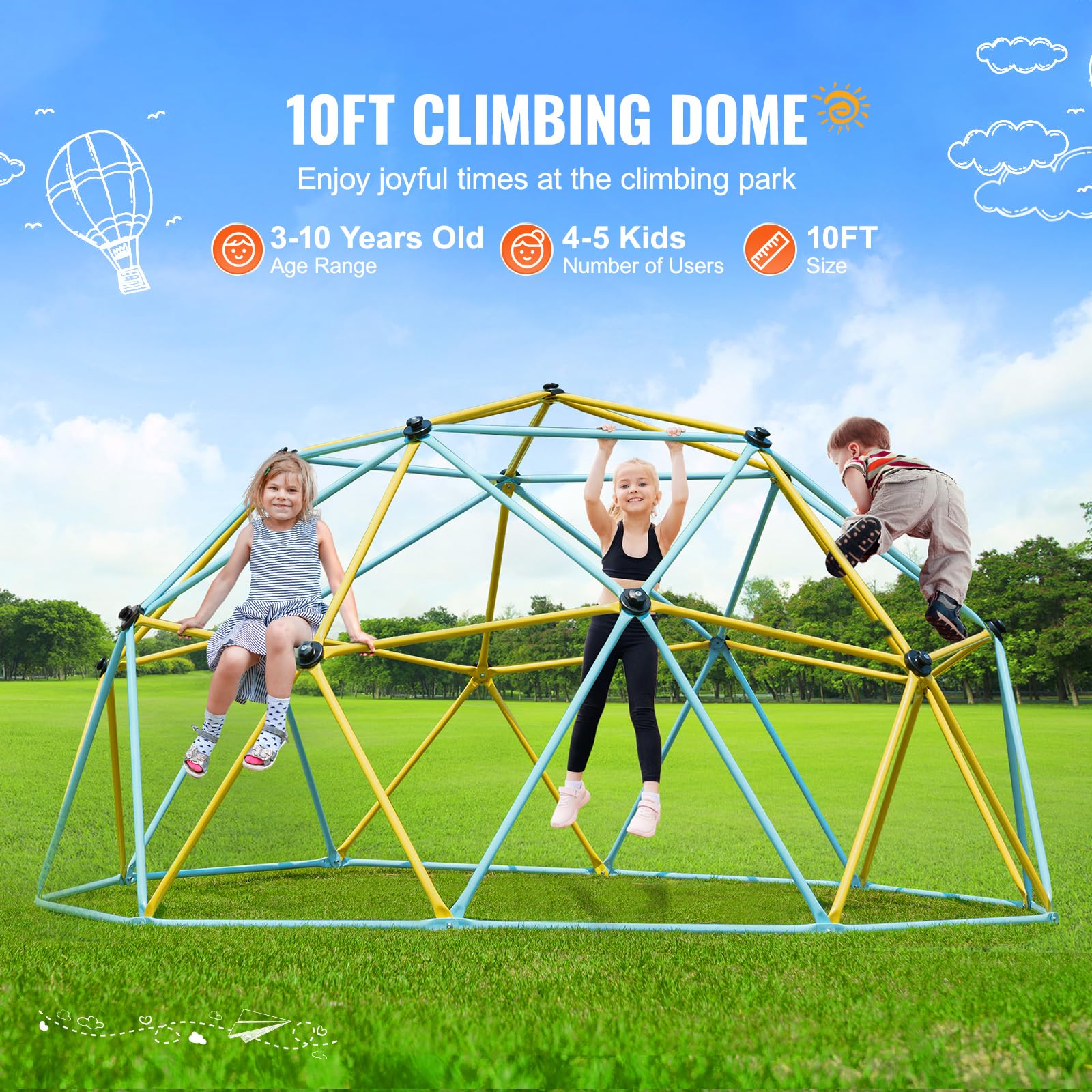 Happybuy Climbing Dome - Outdoor Fun for Kids! This 10FT Geometric Dome Climber Supports up to 750LBS. with Easy Assembly and Climbing Grips, It's a Perfect Play Center for Kids Aged 3 to 10
