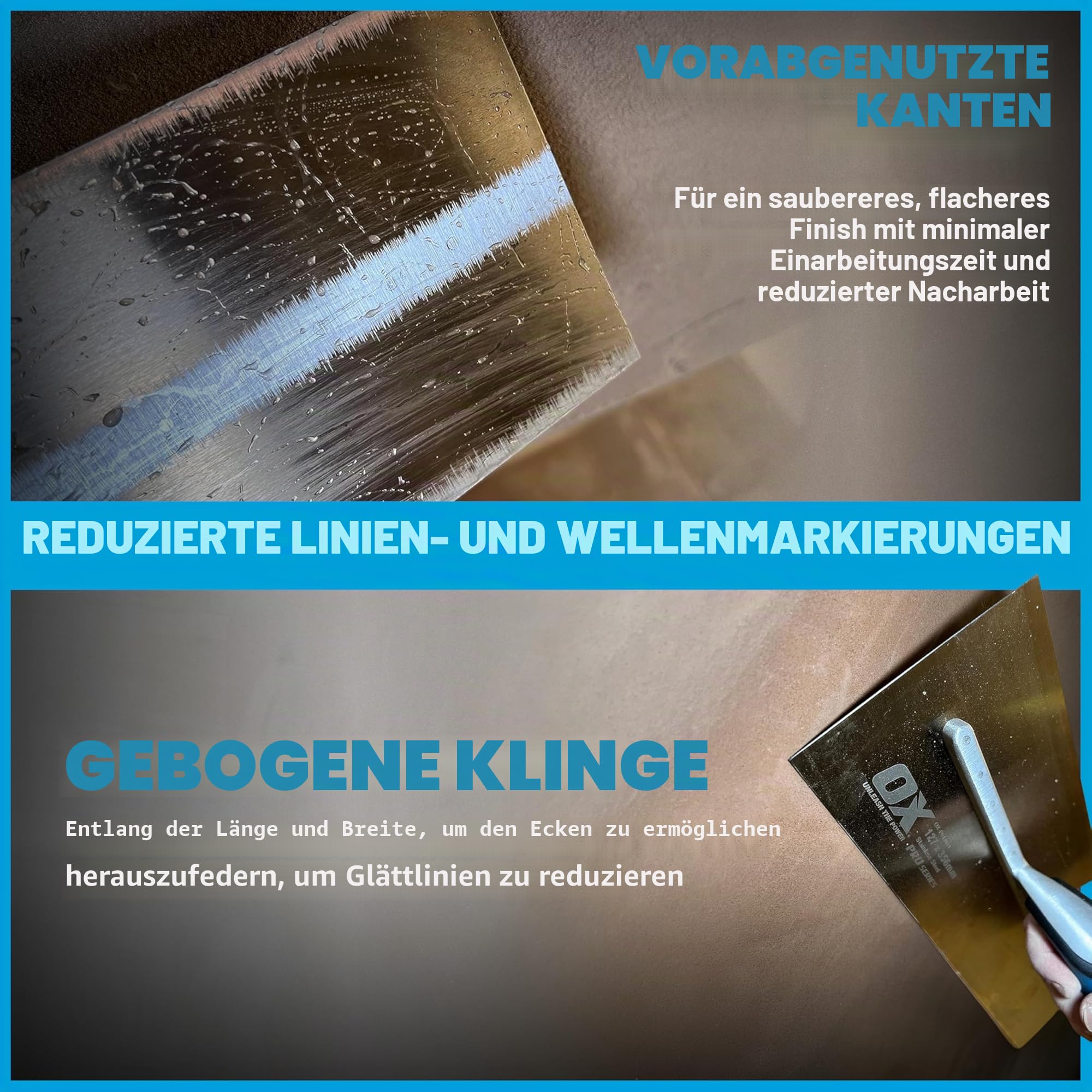 OX-P011014 Gipskelle - Pro Edelstahl Spachtelkelle - Heavy Duty Gipskelle für Finishing / Skimming / Rendering - Mehrfarbig - 127 x 356 mm