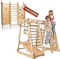Goodevas 9-in-1 Montessori Indoor Climbing Frame for Toddlers: Slide, Swing, Climbing Wall & Triangle Playground