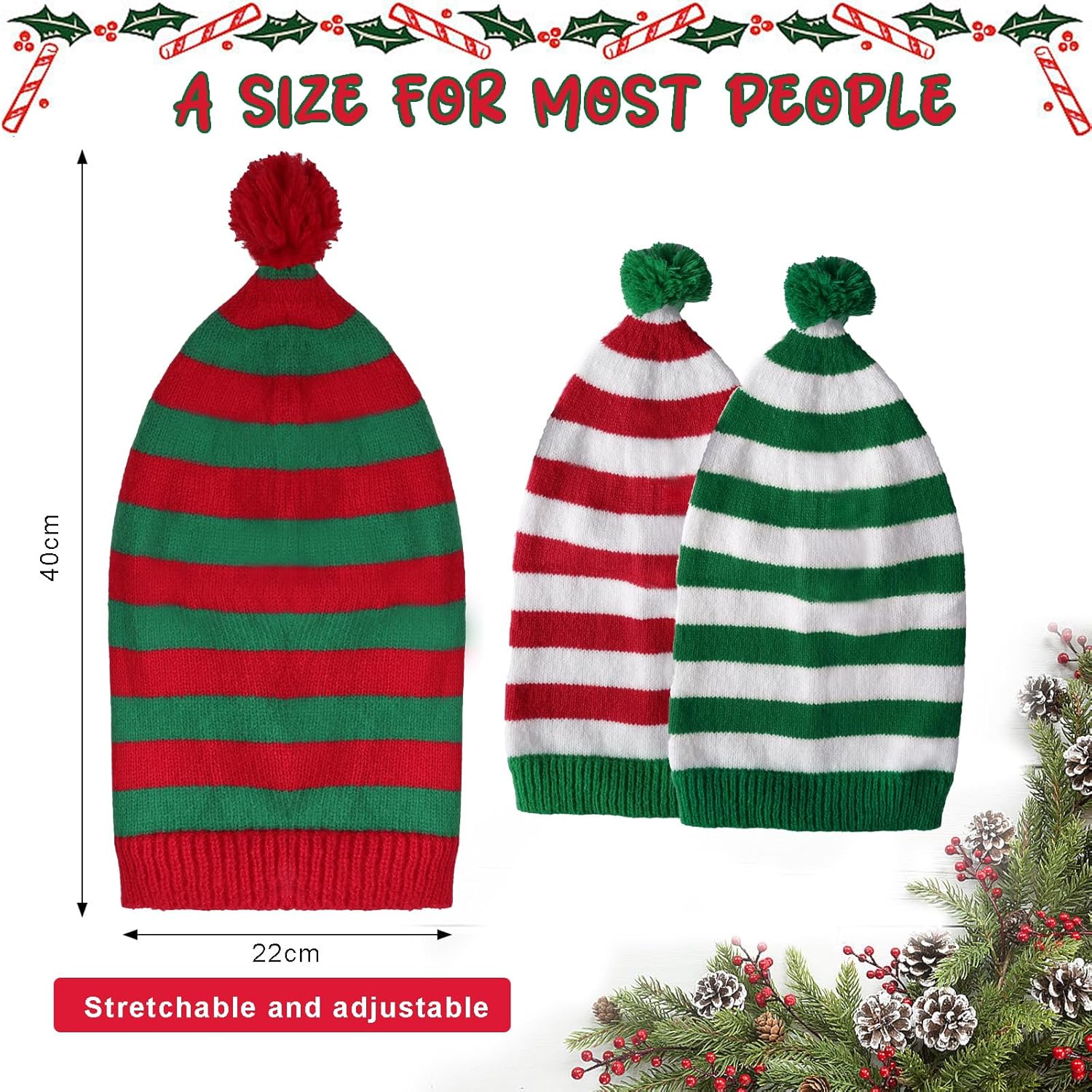 3 Pcs Christmas Knitted Elf Hats Santa Hats Beanie Crochet Christmas Hat with Pompom Xmas Winter Caps for Women Men - Image 2