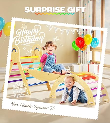 Miniatura 8 de Pikler - Juego de triángulos 9 en 1, juguete de escalada Montessori para niños pequeños, plegable de madera para interiores, gimnasio y escalador de