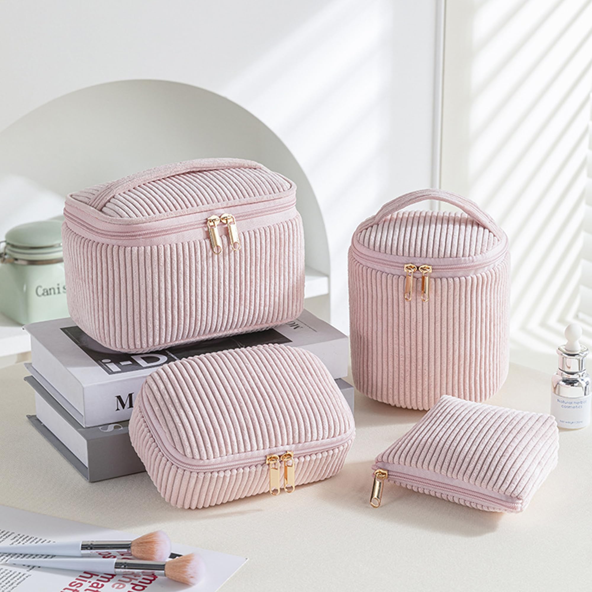 Beauty case con chiusura lampo, 4 pezzi, beauty case portatile, 4 misure, multifunzionale, da donna, grande capacità, organizer per trucchi da viaggio, Fstw, 1
