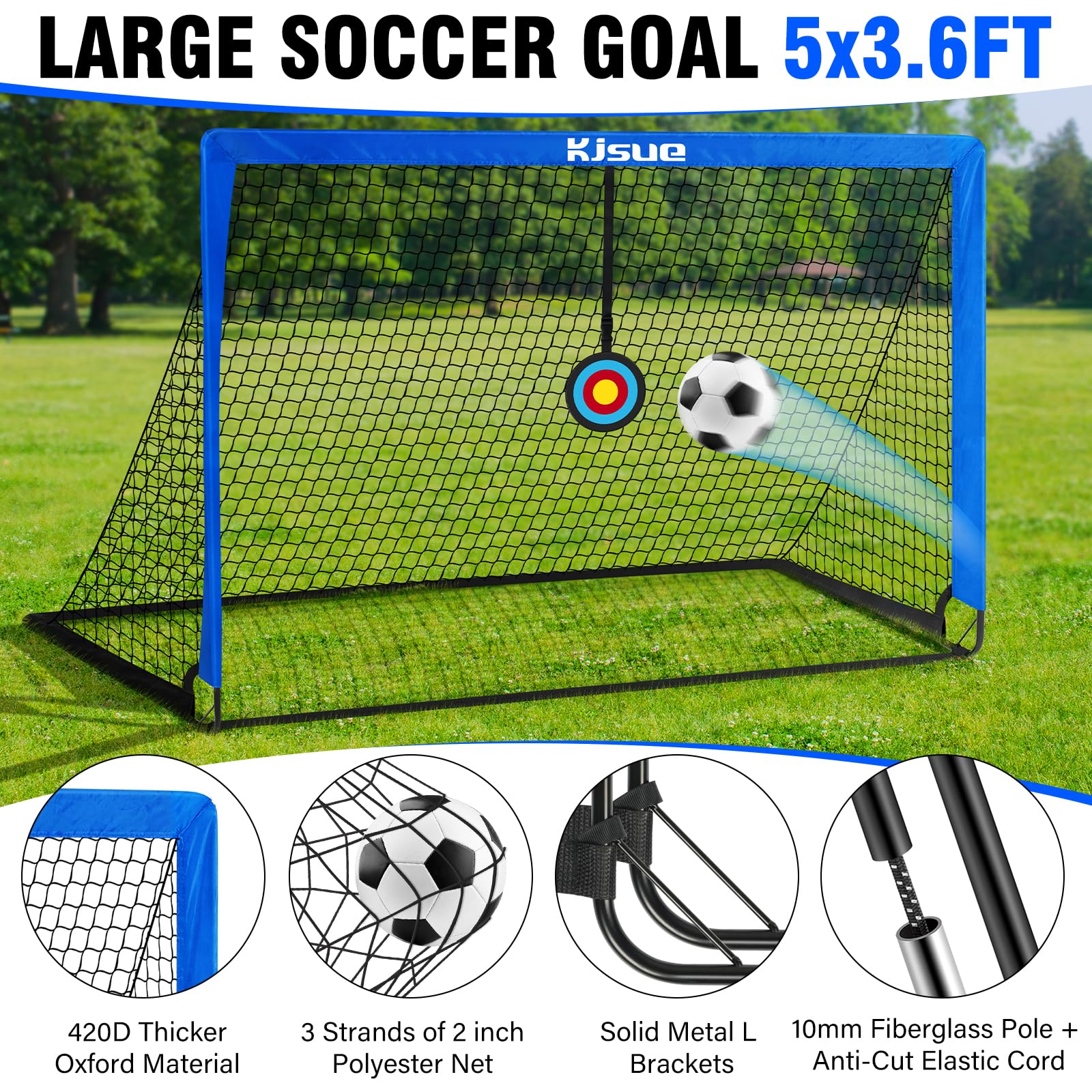 Portería de fútbol para niños, juego de 2 porterías de fútbol para patio trasero, 5 x 3.6 pies, equipo de entrenamiento de red de fútbol portátil con objetivos para niños de 3 a 5 años 6-8 8-12 10-12 3