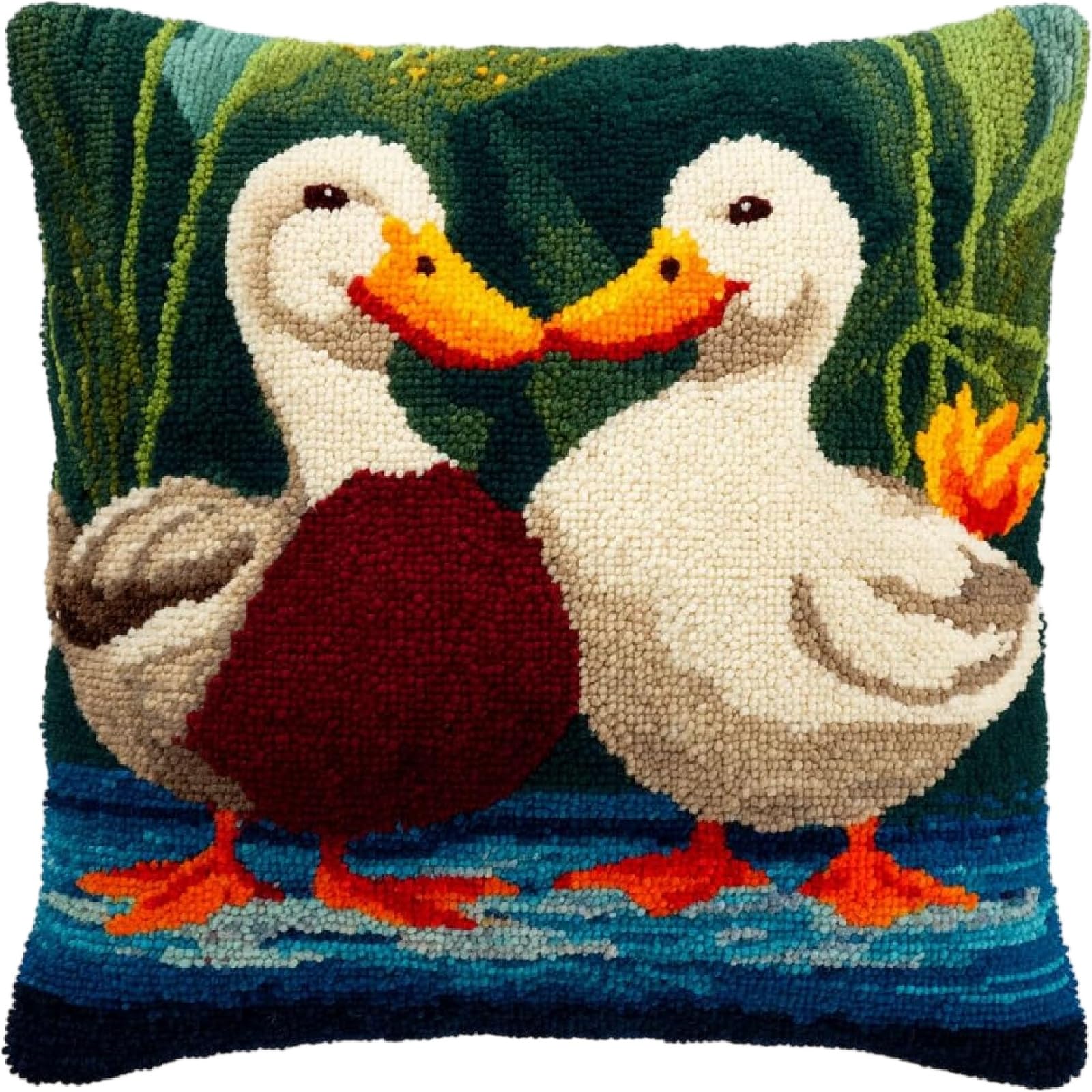 ZUHK Latch Hook Pillow Kit Pre-Printed Mesh Latch Hook Rug Kits Craft Cushion Set,fit for Home Sofa Decoration 43x43cm (Duck)