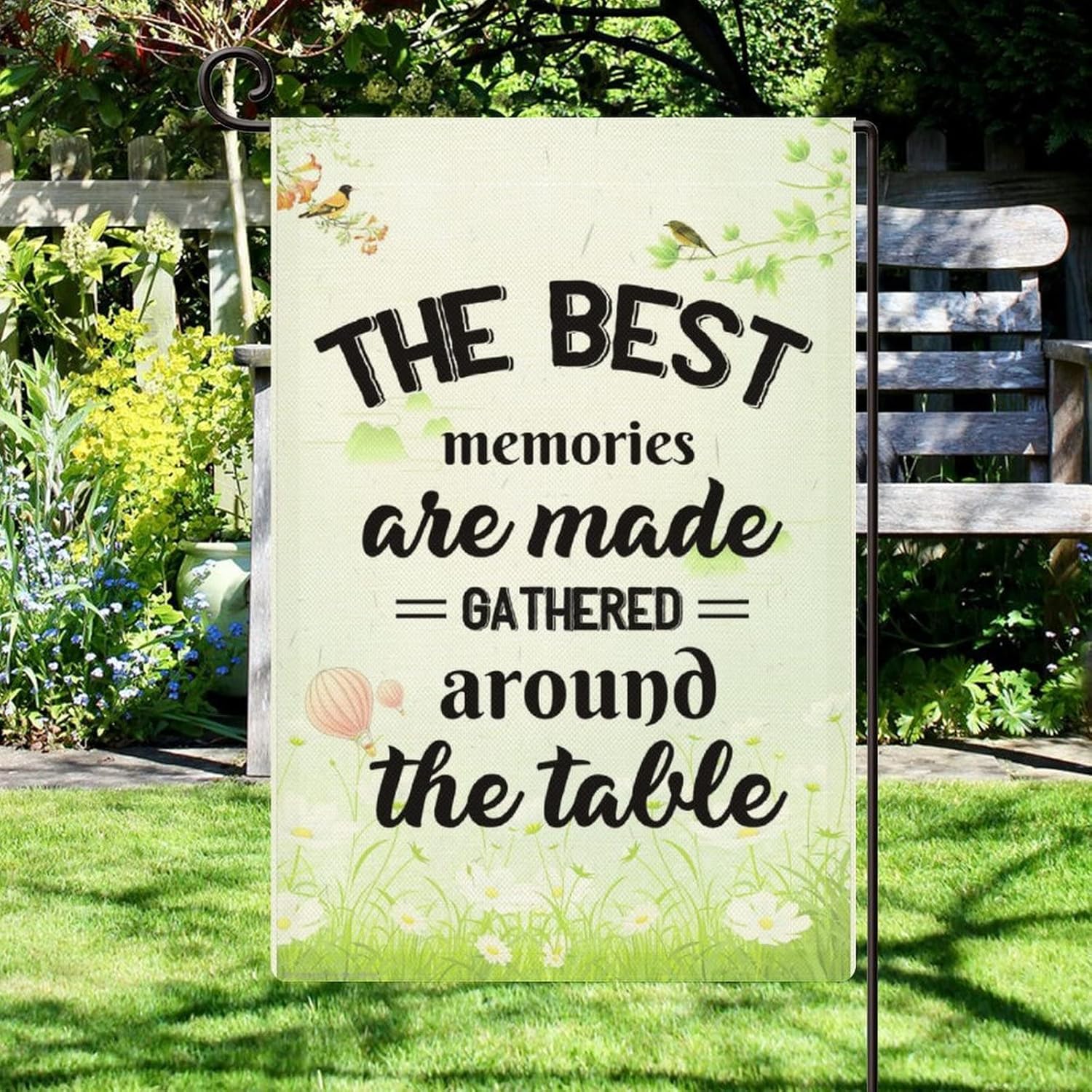 Garden Flag, The Best Memories Are Made Gathered Around The Table Vertical Double Sided Rustic Farmland Burlap Yard Lawn Outdoor Decor 28x40 Inch