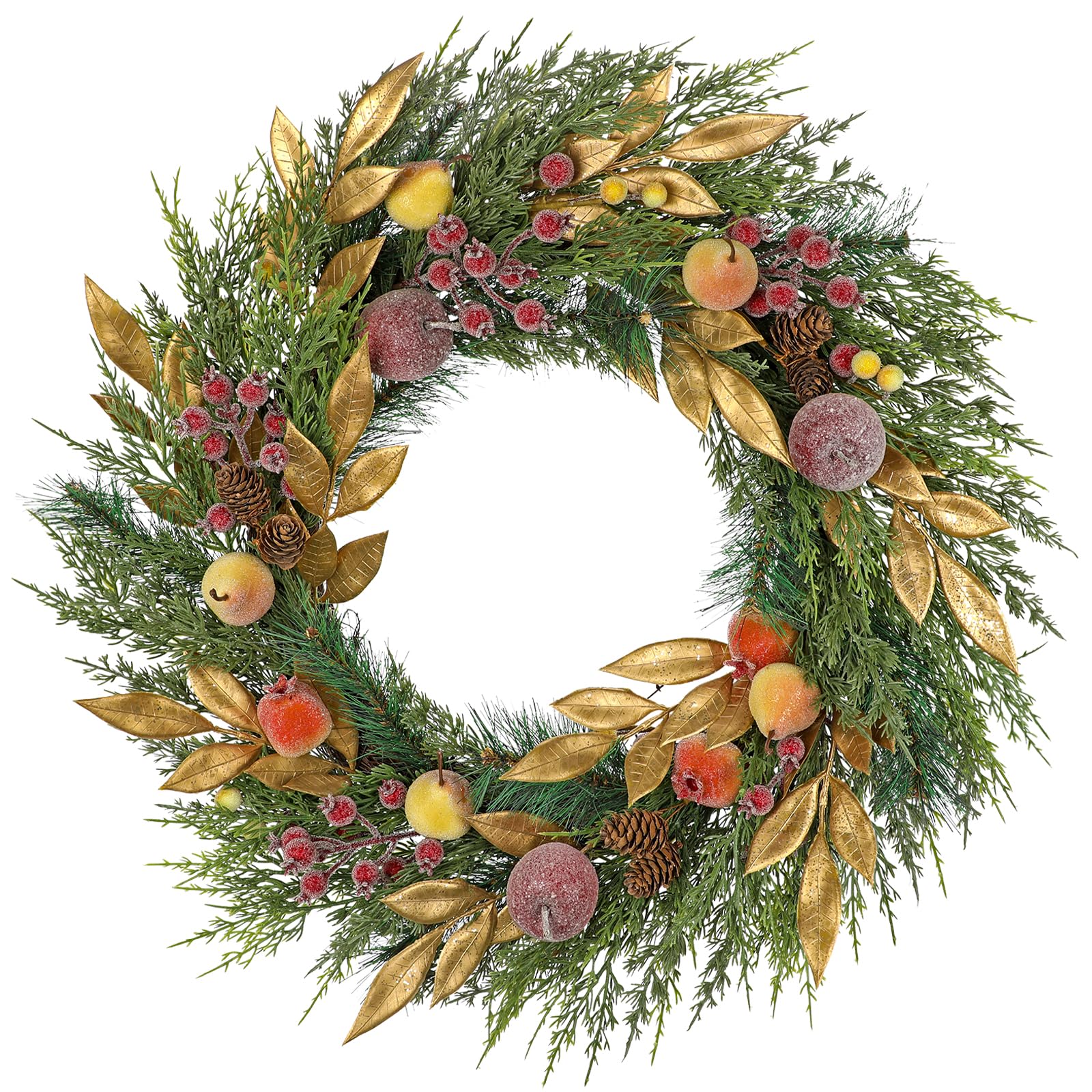 Türkranz 60 cm Kranz Zypresse Künstlich Türkranz Tischkranz mit Beeren Tannenzapfen Früchte zum Aufhängen Ganzjährige Dekoration Weihnachtsdeko für Zuhause Wand