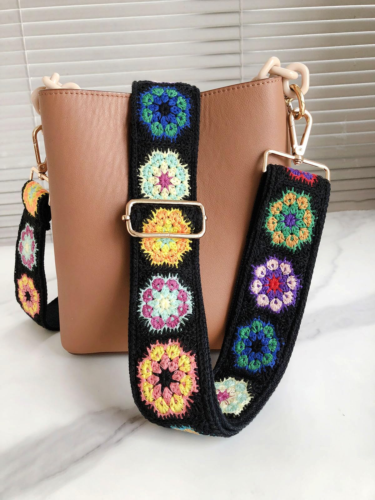 Amazon.com: TCOMVEZ Crochet Flower Black Purse Straps Replacement